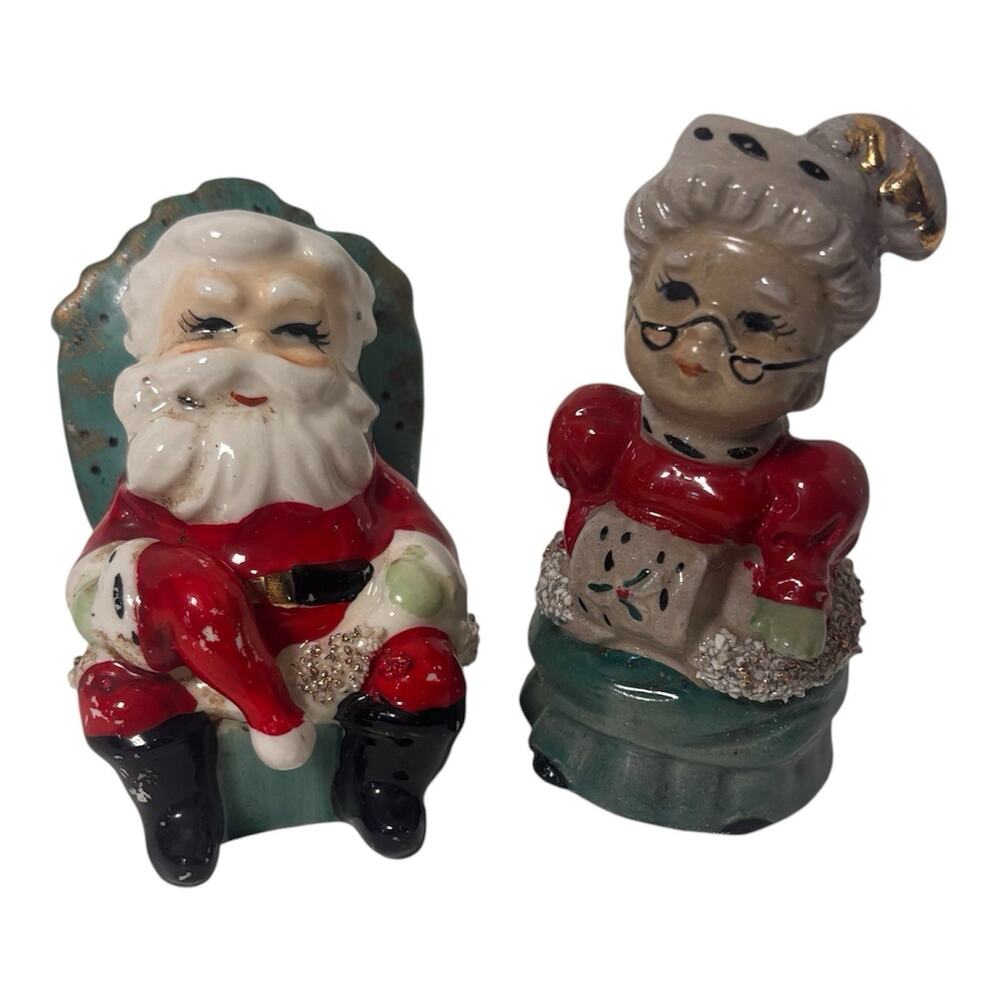 Lefton Mr & Mrs Claus Salt & Pepper Shakers Japan 1957 Christmas Kitsch